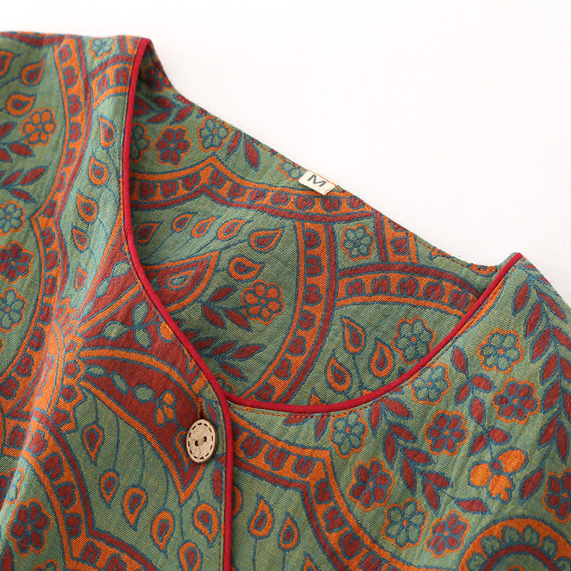 Vintage Jacquard Ronde Hals Loungewear Set