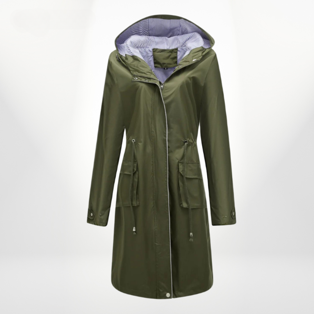 Trenchcoat Dames Waterdicht Over De Knie Verstelbare Taille Groen