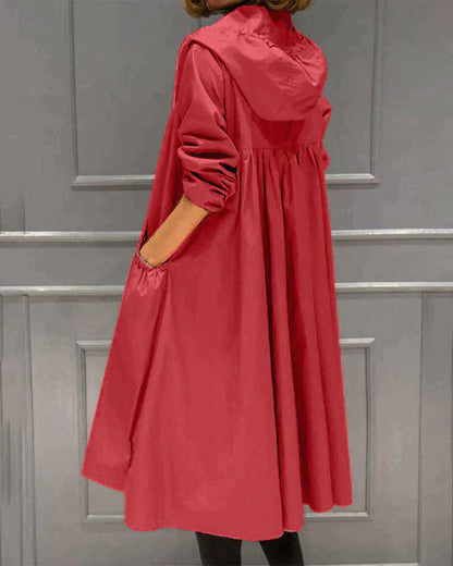 Dames Lange Damesregenjas Met Capuchon Knielange Snit Rood