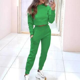 Comfortabel Dames Tweedelig Trainingspak met Cropped Sweater Groen