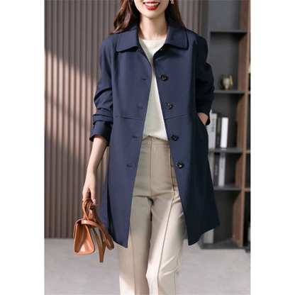 Dames Trenchcoat - Tailored Fit - Mid-Thigh Length Donkerblauw