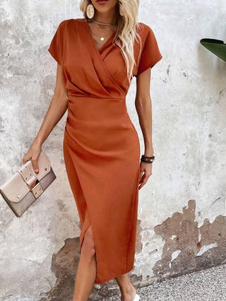 Dames Midi Jurk Met Gevouwen Stof En Uitsnede XL