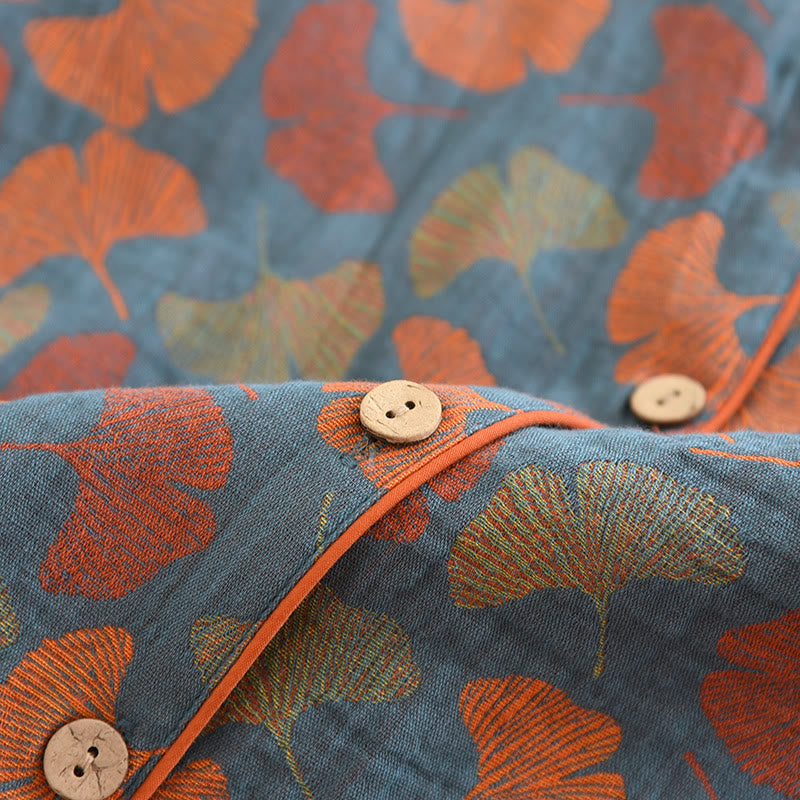 Ginkgo Leaf Knop Katoenen Loungewear Set
