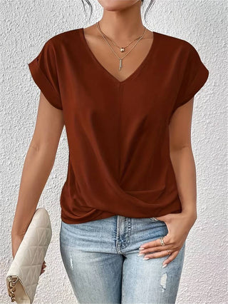 Dames Top Korte Mouw Licht V Hals Gedraaid Wit Zomer Rood
