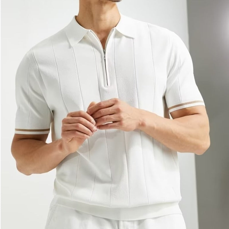 Heren Polo Shirt Gestreept Katoen - Lange Mouw Poloshirt Heren Polo Shirts SEREIN
