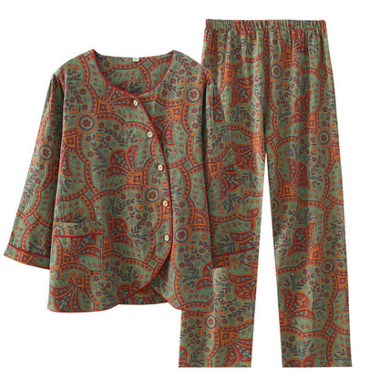 Vintage Jacquard Ronde Hals Loungewear Set