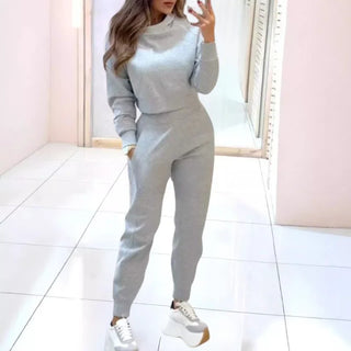 Comfortabel Dames Tweedelig Trainingspak met Cropped Sweater Licht Grijs