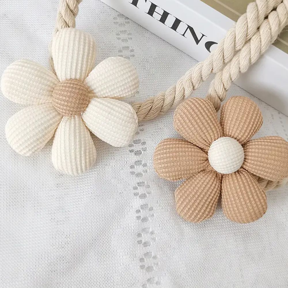 Elegante Magnetische Gordijn Knoop met Bloemenontwerp – 2-delige Set van Duurzaam Microvezelmix voor Eenvoudige Bevestiging