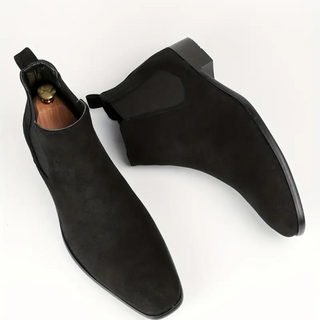 Heren Chelsea Boots – Vegan Leer – Elastische Zijkanten – Lage Hak – Comfort Fit Zwart