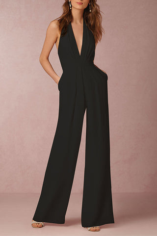 Sexy Mouwloze Halter Jumpsuit Zwart