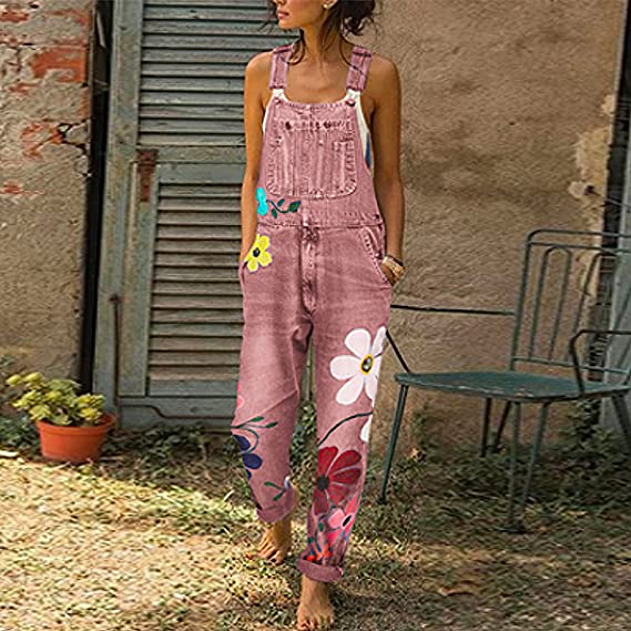 Orva | Stijlvolle denim jumpsuit met bloemenpatroon