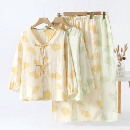 Ginkgo Blad Strik Katoenen Loungewear Set