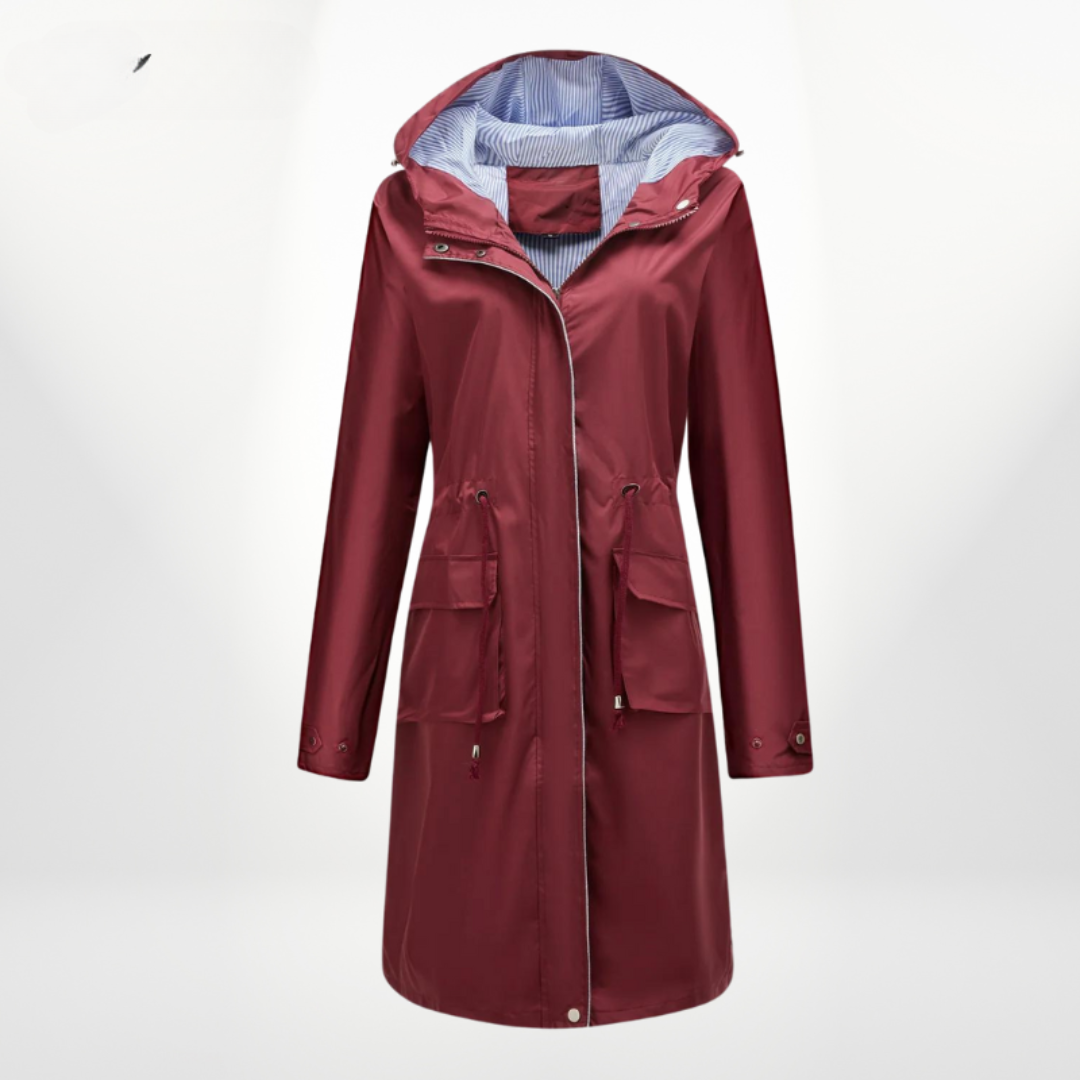Trenchcoat Dames Waterdicht Over De Knie Verstelbare Taille Rood