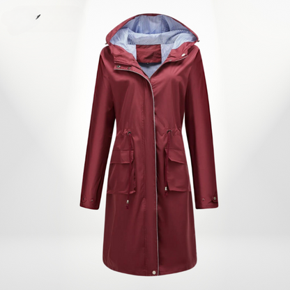 Trenchcoat Dames Waterdicht Over De Knie Verstelbare Taille Rood