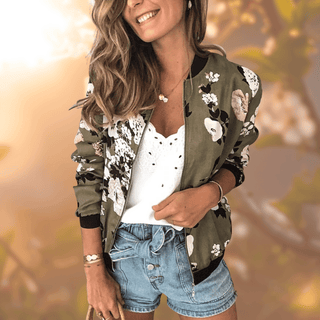 Bloemenprint Damesjas Lichtgewicht Allseason Eco Duurzaam Olijfgroen