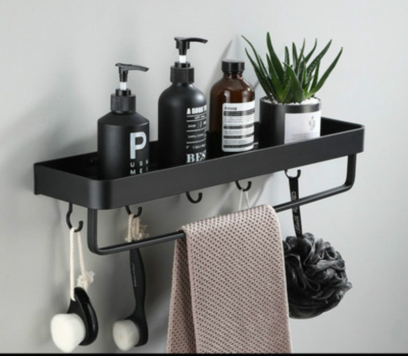 Geen-Boorgat Wandgemonteerd Doucheplank voor badkamer 30 cm 50cm Zwart met handdoekrails haken