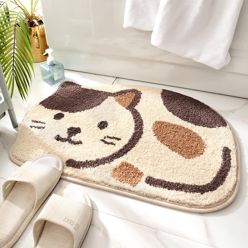 Absorberende Antislip Badmat Met Kattenprints Badkamer Beige 45 cm x 65 cm