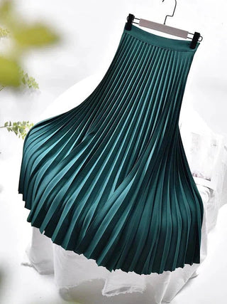 Adōre | Geplooide maxi-rok voor dames – A-lijn & hoge taille groen
