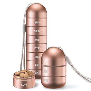 Aluminium pillendoosje voor op reis (7 dagen), inclusief pillenhouder. Roségoud