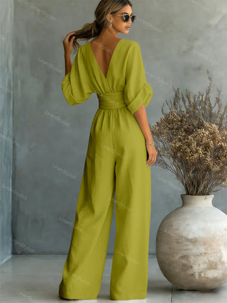 Lumina | Elegante en getailleerde jumpsuit met diepe V-hals – Luxe Designer eendelig Pak