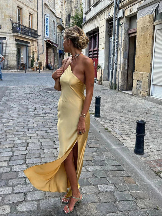 Dames Gala Jurk Satijn Backless Geel