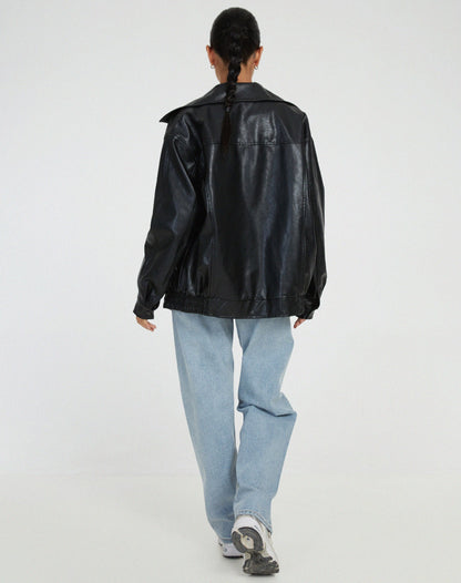 Maleni - Oversized Losse Leren Jasje