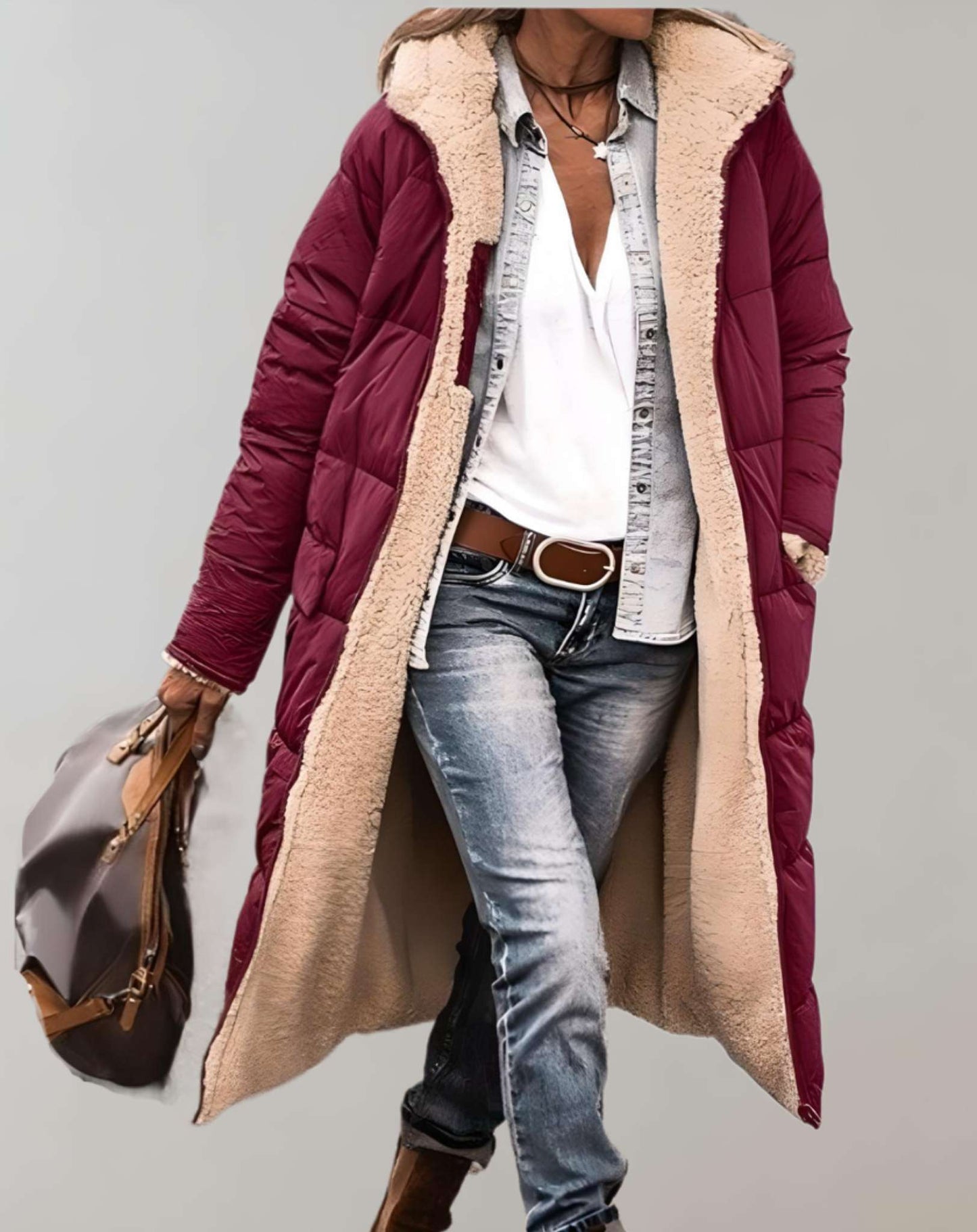 Dames Warme Winter Trenchcoat Met Fleecevoering Voor Dames Rood