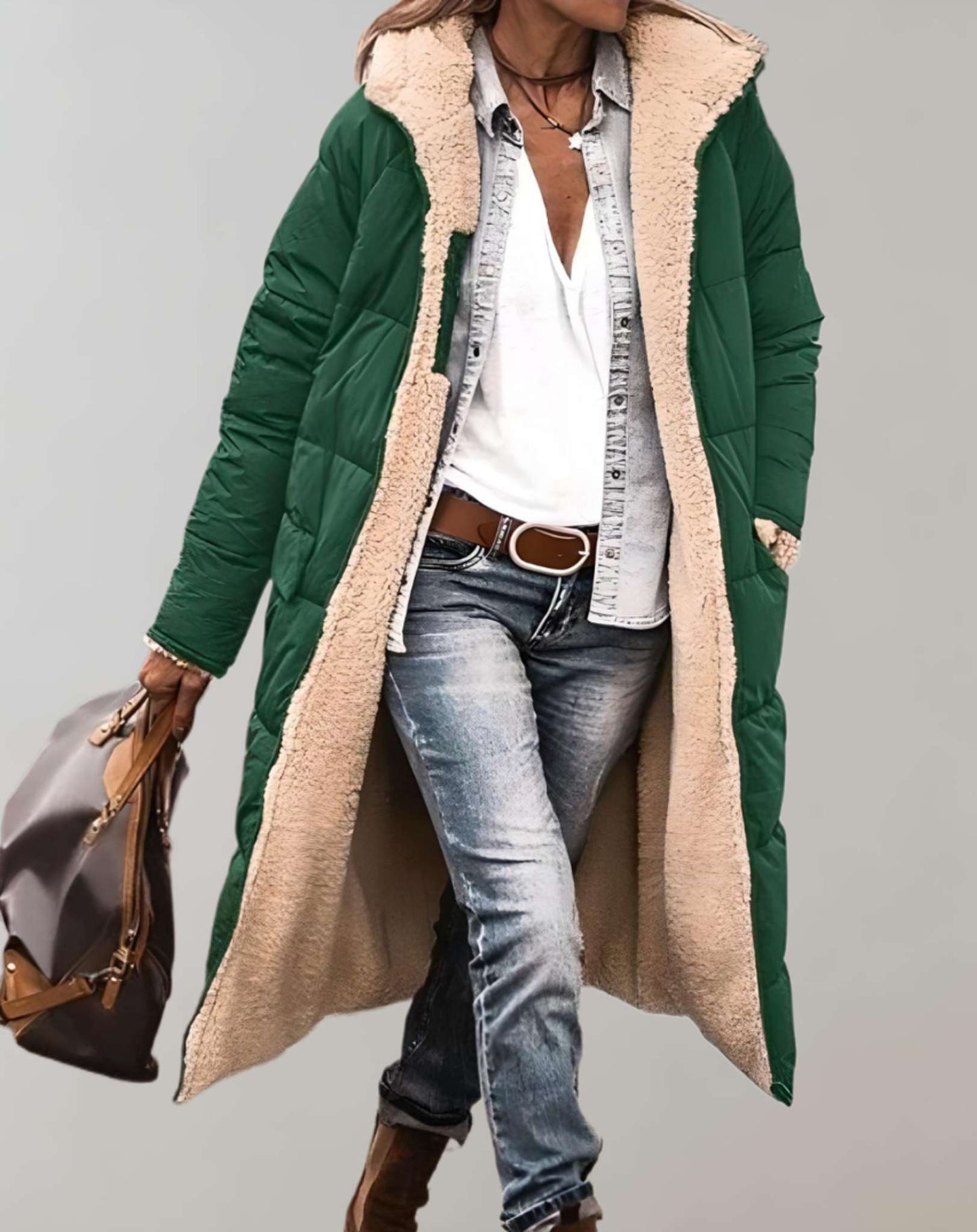 Dames Warme Winter Trenchcoat Met Fleecevoering Voor Dames Groen