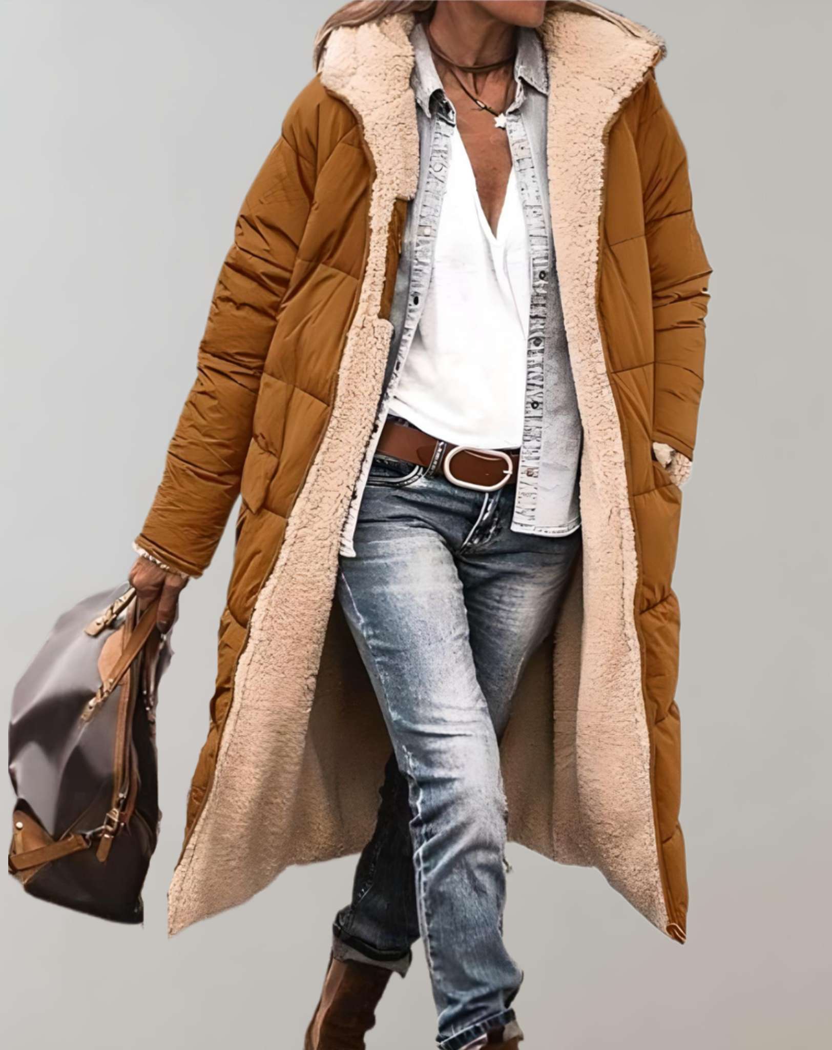 Dames Warme Winter Trenchcoat Met Fleecevoering Voor Dames Bruin