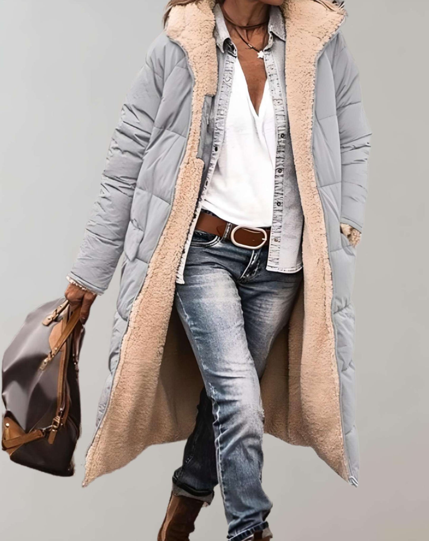 Dames Warme Winter Trenchcoat Met Fleecevoering Voor Dames Grijs