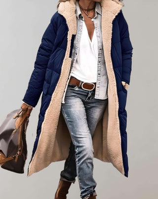 Dames Warme Winter Trenchcoat Met Fleecevoering Voor Dames Marineblauw