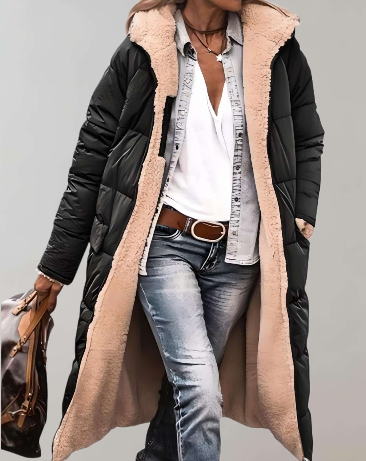 Dames Warme Winter Trenchcoat Met Fleecevoering Voor Dames Zwart