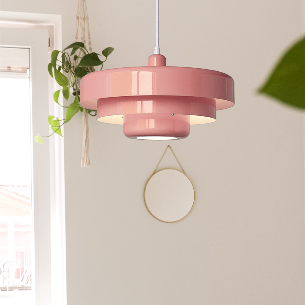 Mid Century Bauhaus Hanglamp Enkele Kop Ijzer Vintage Stijl Roze D 35 cm x H 21 cm ∅ 13