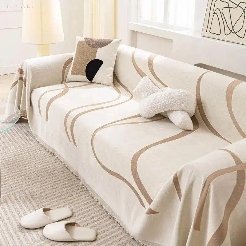 Torini - Luxe omkeerbare hoes van chenille/katoen voor banken Khaki