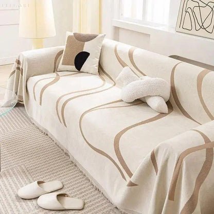 Torini - Luxe omkeerbare hoes van chenille/katoen voor banken Khaki