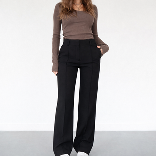 Manda | Dames Pantalon – Elegante Hoge Taille, Klassieke Rechte Pijpen & Zakelijke Verfijning Zwart