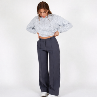 Manda | Dames Pantalon – Elegante Hoge Taille, Klassieke Rechte Pijpen & Zakelijke Verfijning Grijs