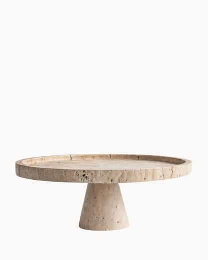 Kiwano – Marmeren Taartstandaard Beige Travertin 28cm Handgemaakt