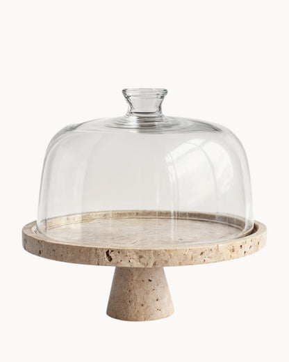 Kiwano – Marmeren Taartstandaard Beige Travertin 28cm Handgemaakt