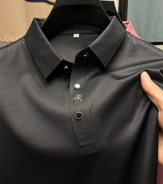 Heren Poloshirt Rimpelvrij Katoen Muscle Fit Polo Shirts SEREIN Zwart XS