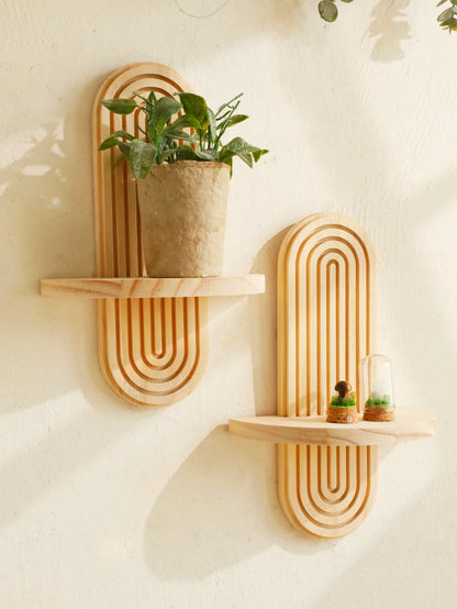 Boho Houten Wandplank Geometrisch Ontwerp Voor Boeken Decoratie