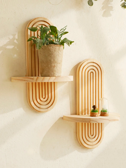 Boho Houten Wandplank Geometrisch Ontwerp Voor Boeken Decoratie