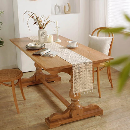 Boho Gehaakte Kanten Tafelloper Met Kwastjes Voor Tafeldecoratie