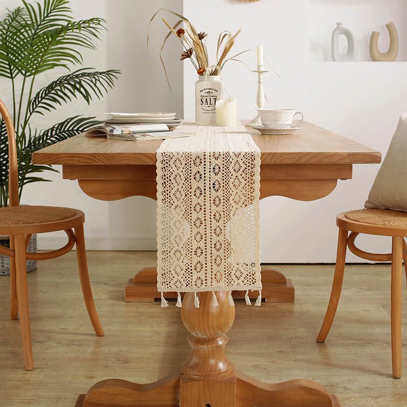 Boho Gehaakte Kanten Tafelloper Met Kwastjes Voor Tafeldecoratie
