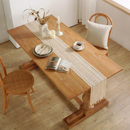 Boho Gehaakte Kanten Tafelloper Met Kwastjes Voor Tafeldecoratie