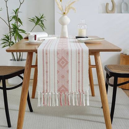 Boho Tafelloper Met Kwastjes Voor Een Stijlvolle Tafeldecoratie Rood