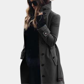 Dames Getailleerde Trenchcoat Voor Dames Warm En Stijlvol Donkergrijs
