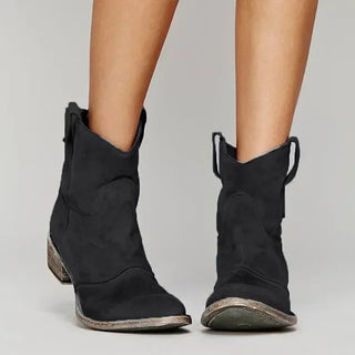Dames Leren Enkellaarsjes - Western-stijl voor de winter Zwart