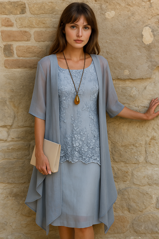 Pose Elegante Tweedelige Chiffon Jurk Hemelsblauw