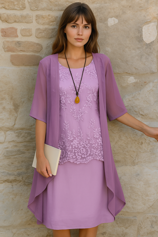 Pose Elegante Tweedelige Chiffon Jurk Paars